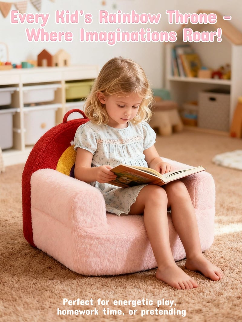 laapee Kids Sofa Chair with Removable Washable Cover Kids Couch Toddler Chair, Cozy Crystal Velvet Furniture for Playtime, Naps & Travel (Soft Pink, Rainbow Design) - Image 3