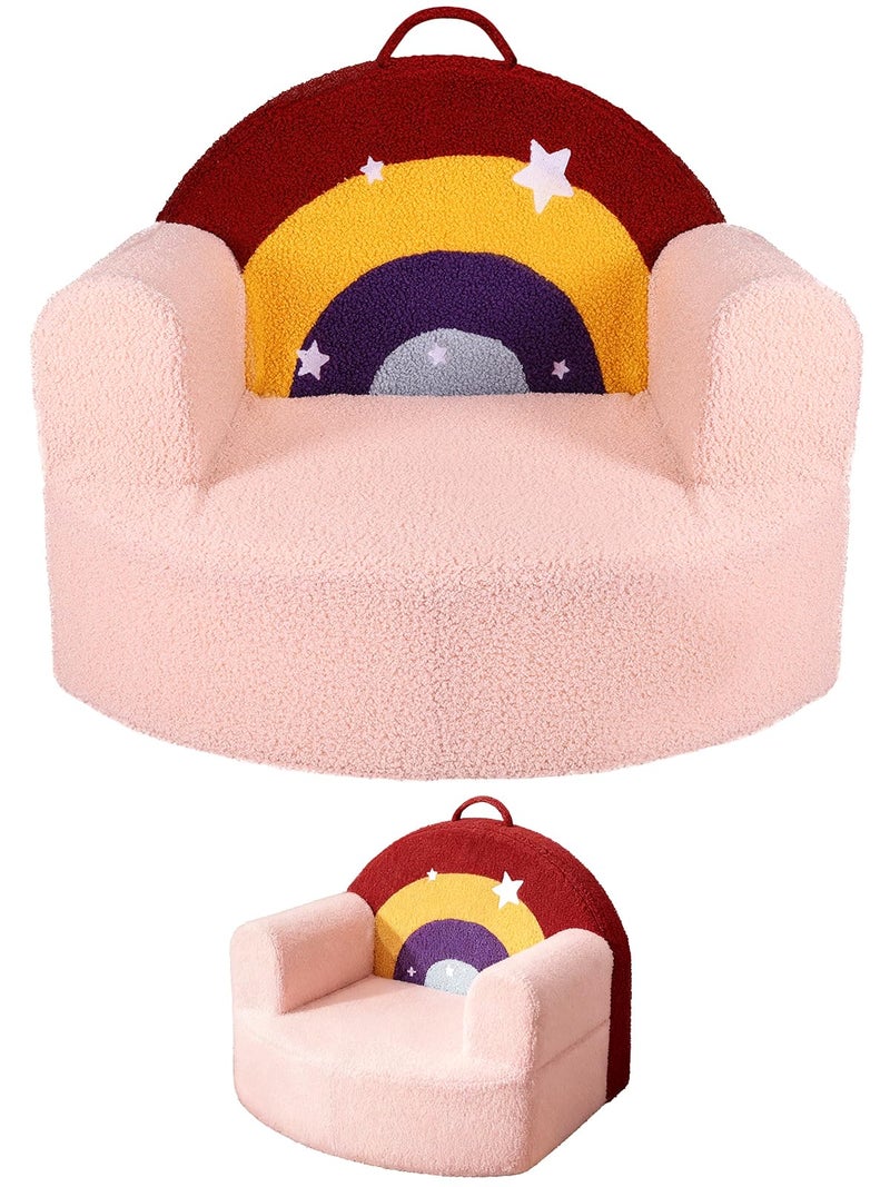 laapee Kids Sofa Chair with Removable Washable Cover Kids Couch Toddler Chair, Cozy Crystal Velvet Furniture for Playtime, Naps & Travel (Soft Pink, Rainbow Design) - Image 1