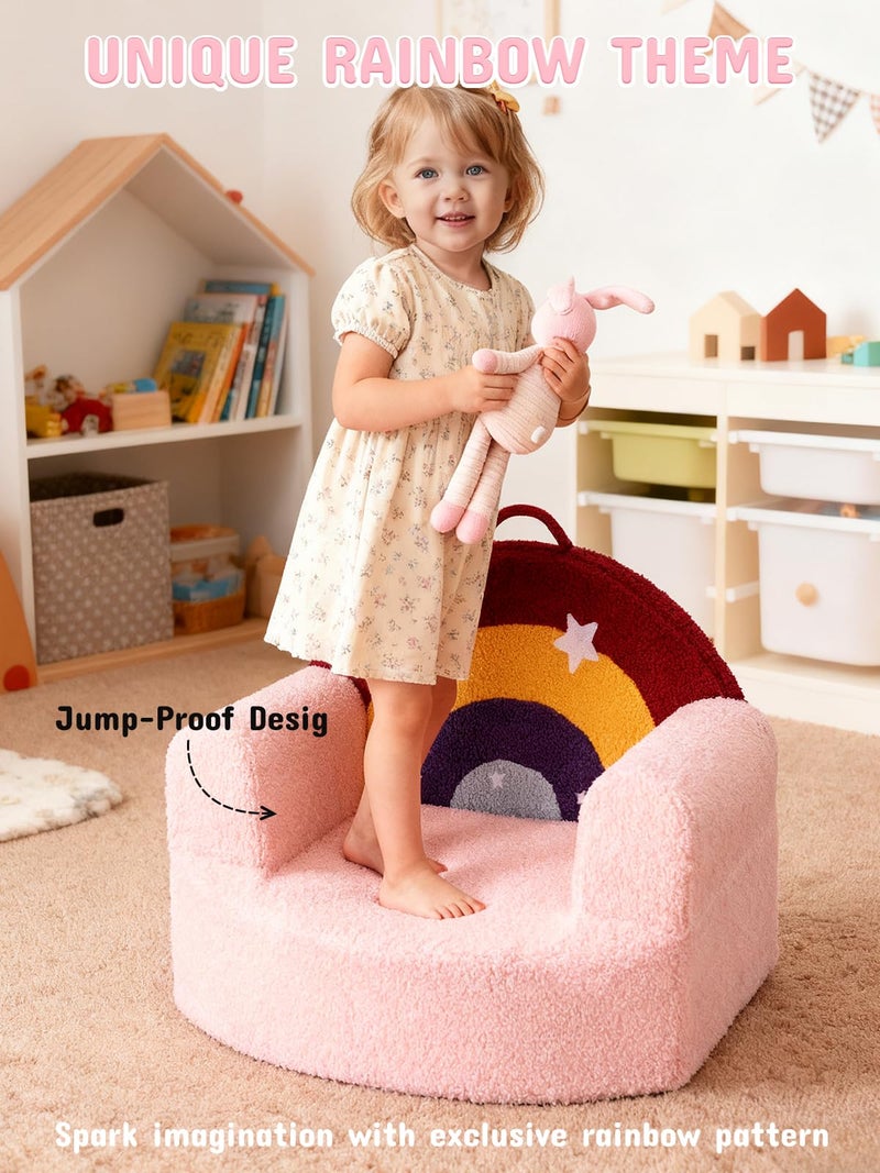 laapee Kids Sofa Chair with Removable Washable Cover Kids Couch Toddler Chair, Cozy Crystal Velvet Furniture for Playtime, Naps & Travel (Soft Pink, Rainbow Design) - Image 4