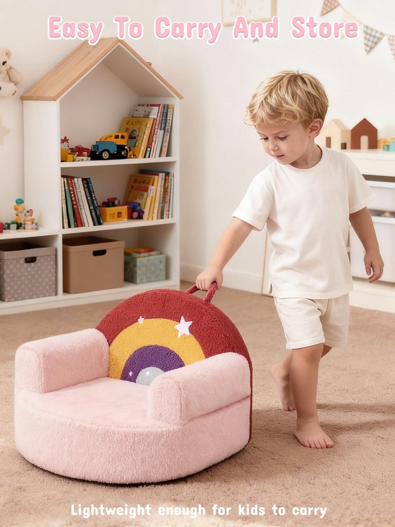 laapee Kids Sofa Chair with Removable Washable Cover Kids Couch Toddler Chair, Cozy Crystal Velvet Furniture for Playtime, Naps & Travel (Soft Pink, Rainbow Design) - Image 5
