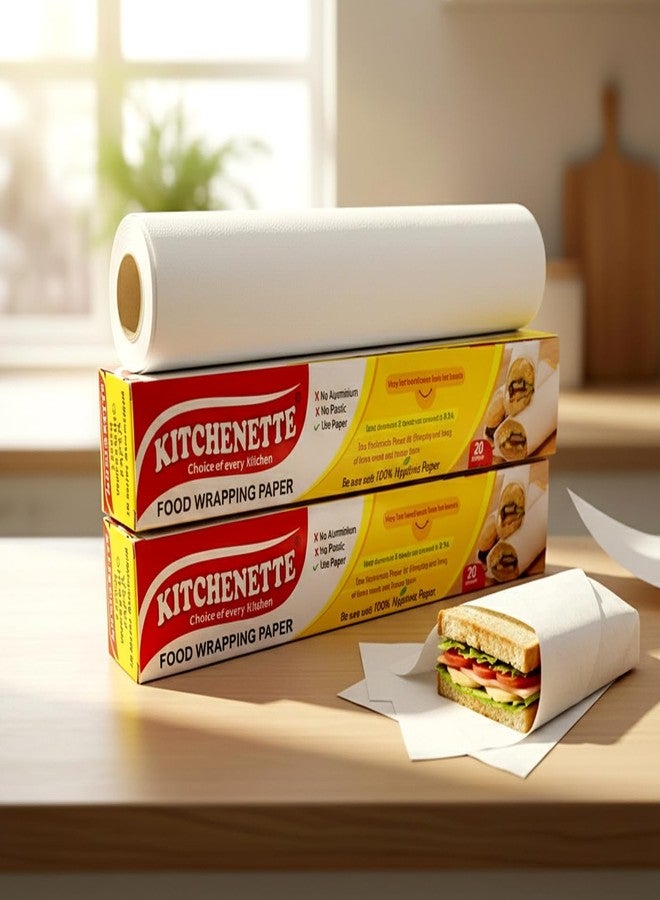 Kitchenette Butter Paper Roll 20 Meters X 11 inch - Food Wrapping Paper for Home and Kitchen, Uniwrap Chapati Wrap, Roti Paperwrap, Tiffin and Lunch Packaging, Better Fresh Wraps - (Pack of 2) - Image 1