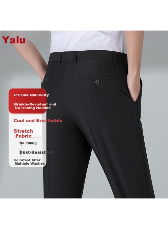 Yalu Men's High Elasticity Business Casual Dress Pants High Waist Straight Leg Suit Trousers For Dad - Image 1