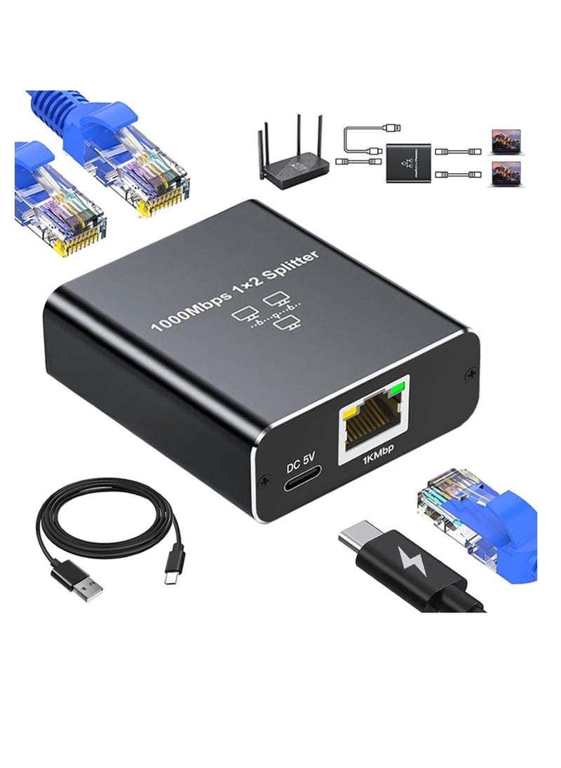 ماركة غير محددة مقسم إيثرنت 1 إلى 2 – محول LAN جيجابت RJ45 مع كابل طاقة USB-C 