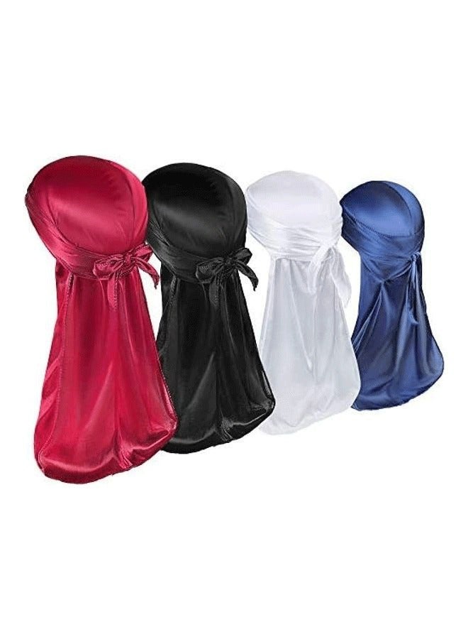 GMORO 4 Pcs Silky Durag Men Soft Silk Waves Headwraps Unisex Cap Bandana Turban Hat with Long Tails and Wide Straps  - Image 1