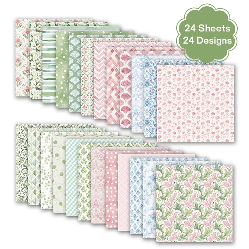 MIATTCLD Scrapbook Paper Boho Patterned Paper for Scrapbooking, Double Sided Floral Decorative Craft Papers, MIATTCLD 24 Sheets Scrapbook Background Papers for Photo Album Journal Decor (Pink, 12x12 IN) - Image 4