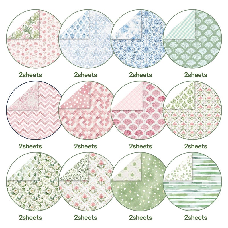 MIATTCLD Scrapbook Paper Boho Patterned Paper for Scrapbooking, Double Sided Floral Decorative Craft Papers, MIATTCLD 24 Sheets Scrapbook Background Papers for Photo Album Journal Decor (Pink, 12x12 IN) - Image 3