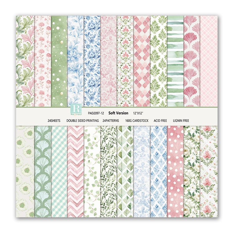 MIATTCLD Scrapbook Paper Boho Patterned Paper for Scrapbooking, Double Sided Floral Decorative Craft Papers, MIATTCLD 24 Sheets Scrapbook Background Papers for Photo Album Journal Decor (Pink, 12x12 IN) - Image 1