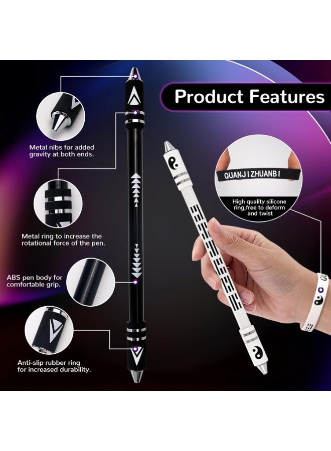 2 Colors Pen Spinning With Silicone Bracelet, Metal Heads Gaming Finger - 8.5In Weighted Rotating Ballpoint For Student & Adults (Black White) - Image 2