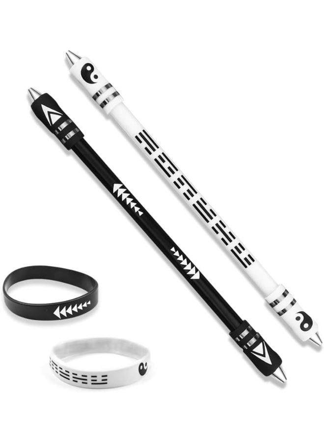 2 Colors Pen Spinning With Silicone Bracelet, Metal Heads Gaming Finger - 8.5In Weighted Rotating Ballpoint For Student & Adults (Black White) - Image 1