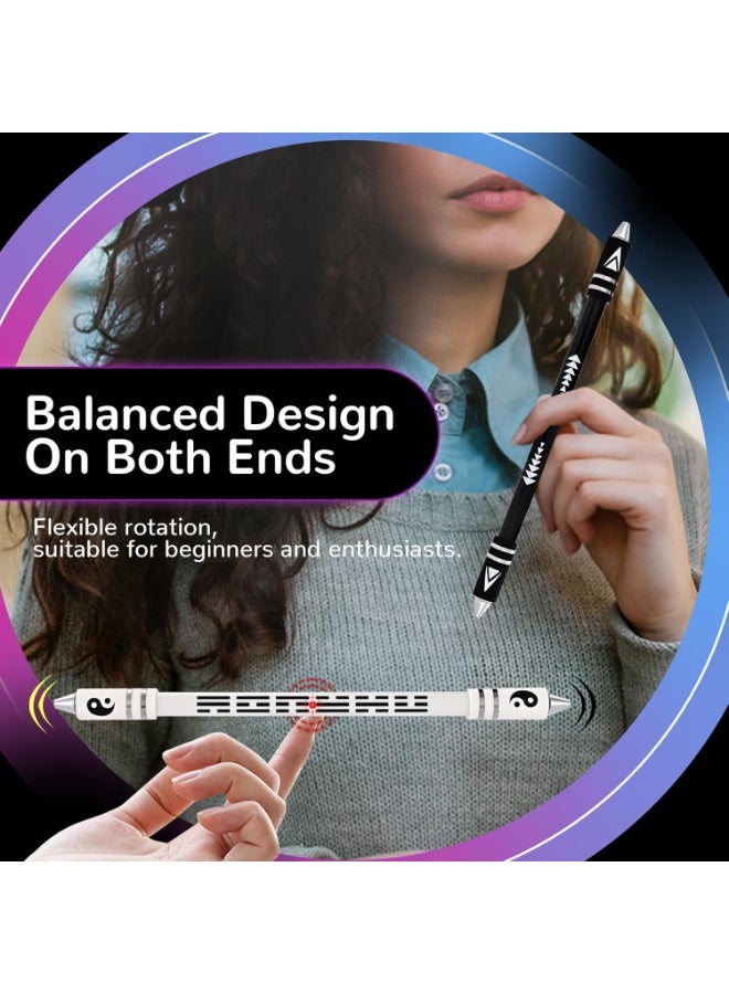 2 Colors Pen Spinning With Silicone Bracelet, Metal Heads Gaming Finger - 8.5In Weighted Rotating Ballpoint For Student & Adults (Black White) - Image 4