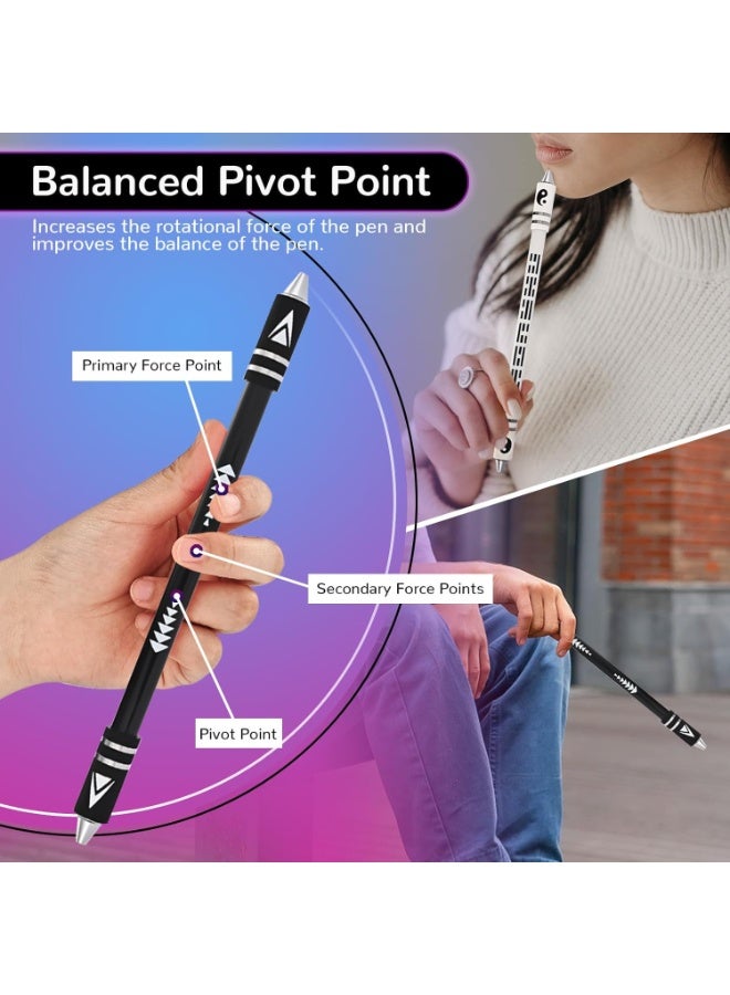 2 Colors Pen Spinning With Silicone Bracelet, Metal Heads Gaming Finger - 8.5In Weighted Rotating Ballpoint For Student & Adults (Black White) - Image 3