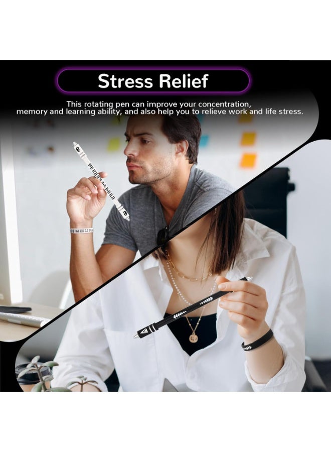 2 Colors Pen Spinning With Silicone Bracelet, Metal Heads Gaming Finger - 8.5In Weighted Rotating Ballpoint For Student & Adults (Black White) - Image 5
