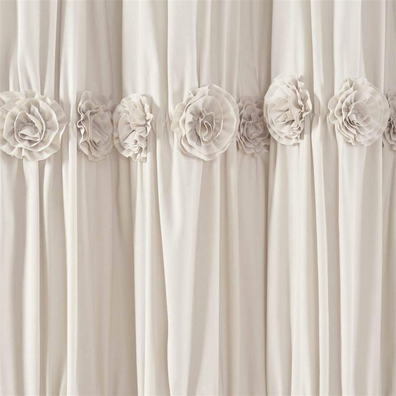 Lush Decor, Neutral Darla Shower Curtain-Ruched Floral Vintage Chic, Farmhouse Style Design, 72 x 72 - Image 3