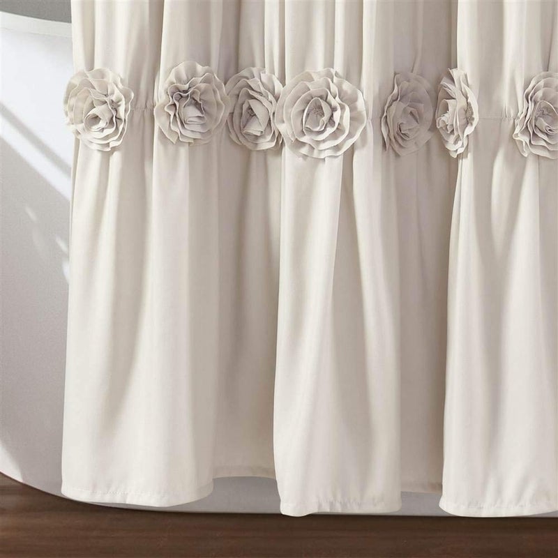 Lush Decor, Neutral Darla Shower Curtain-Ruched Floral Vintage Chic, Farmhouse Style Design, 72 x 72 - Image 5