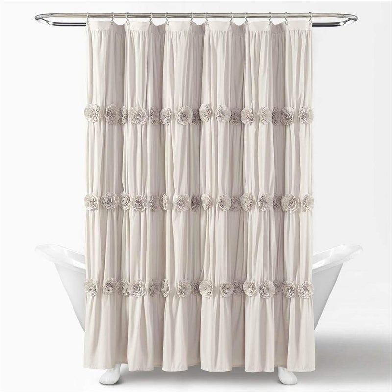 Lush Decor, Neutral Darla Shower Curtain-Ruched Floral Vintage Chic, Farmhouse Style Design, 72 x 72 - Image 1