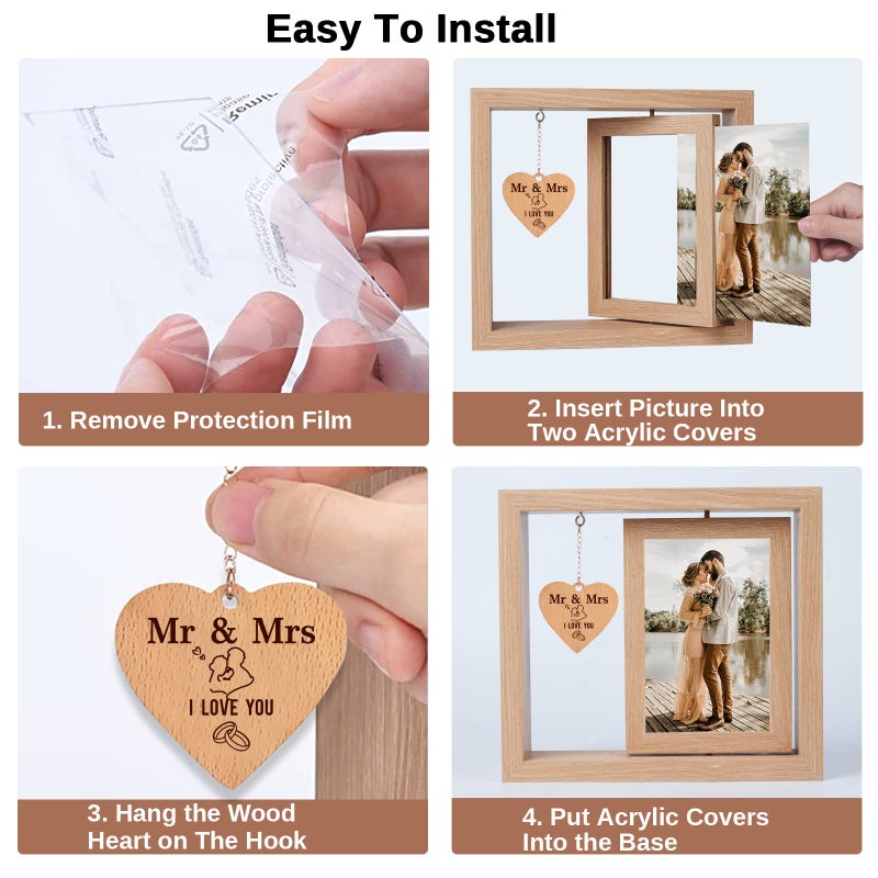 ishine Mr and Mrs Wedding Picture Frame  Rotating Floating WeddingCool Wedding Bride to Be Bridal Shower Gifts for Couples Unique 2023- Marriage Gifts for Couple - 4x6 Inches Photo Frame - Image 5