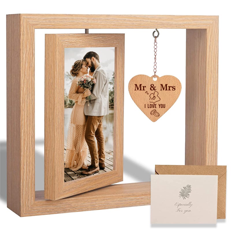 ishine Mr and Mrs Wedding Picture Frame  Rotating Floating WeddingCool Wedding Bride to Be Bridal Shower Gifts for Couples Unique 2023- Marriage Gifts for Couple - 4x6 Inches Photo Frame - Image 1