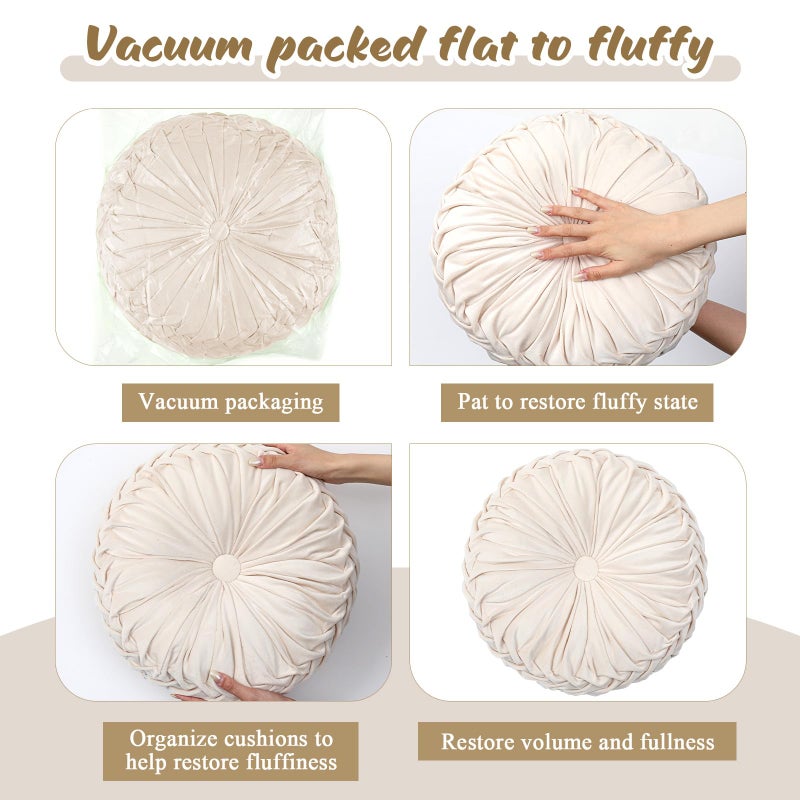 Drydiet 1 Pcs Round Throw Pillows Decorative Velvet Pleated Throw Pillows 15'' Diameter Accent Pumpkin Boho Chair Cushion for Couch Sofa Chair Bed Home Decoration (White) - Image 4