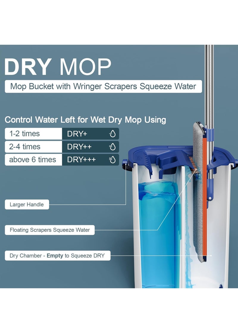 Large Mop and Bucket with Wringer Set for Home, Hands Free Flat Floor Mop and Bucket System with 4 Washable Microfiber Pads, Wet and Dry Use, Mops for Floor Cleaning, Two Bucket Mop System - Image 4
