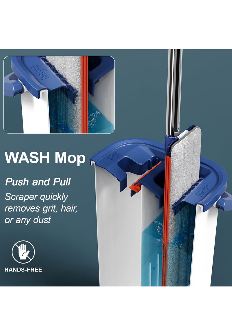 Large Mop and Bucket with Wringer Set for Home, Hands Free Flat Floor Mop and Bucket System with 4 Washable Microfiber Pads, Wet and Dry Use, Mops for Floor Cleaning, Two Bucket Mop System - Image 3