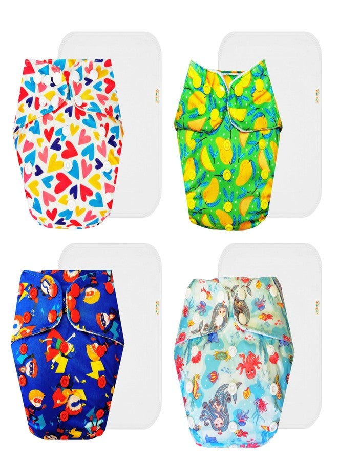 Dumbledo Premium Cloth Diaper with Cotton Insert (Pack of 4) | Dry Feel and Comfortable | Breathable | Easy to Clean | Worry-Free Diapering | 3 Months - 3 Years | Unisex Baby - Image 1