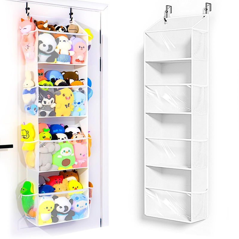 Toread Over the Door Stuffed Animal Storage, Holds Up To 75 lbs, Easy View Over The Door Storage, Versatile For Stuffed Animal, ideal for Storing Small To Medium Items On Any Door.(White) - Image 1