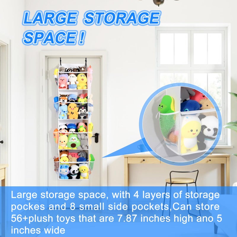 Toread Over the Door Stuffed Animal Storage, Holds Up To 75 lbs, Easy View Over The Door Storage, Versatile For Stuffed Animal, ideal for Storing Small To Medium Items On Any Door.(White) - Image 4