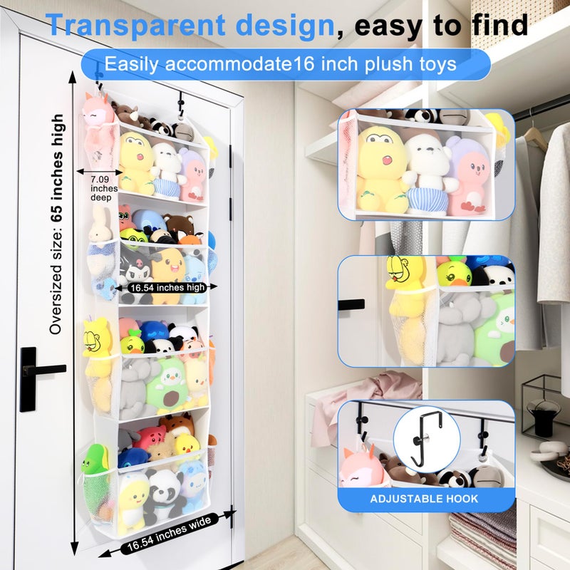 Toread Over the Door Stuffed Animal Storage, Holds Up To 75 lbs, Easy View Over The Door Storage, Versatile For Stuffed Animal, ideal for Storing Small To Medium Items On Any Door.(White) - Image 3