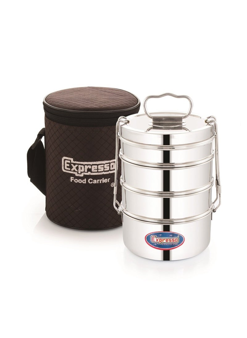 Expresso Expresso Stainless Steel Food Carrier 4 Tier 5 Inch Big Container Roller Lock Lunch Box w/Insulated Carry Bag, Silver  - Image 1