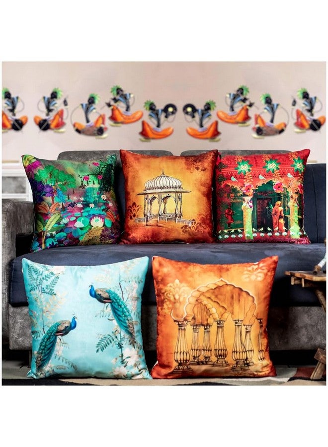Vendola Vendola Decorative Satin 250TC Sofa Cushion Pillow Covers, Multicolor, Set of 5 Ethnic Cushion Covers(Vivid,24x24 Inches) - Image 1