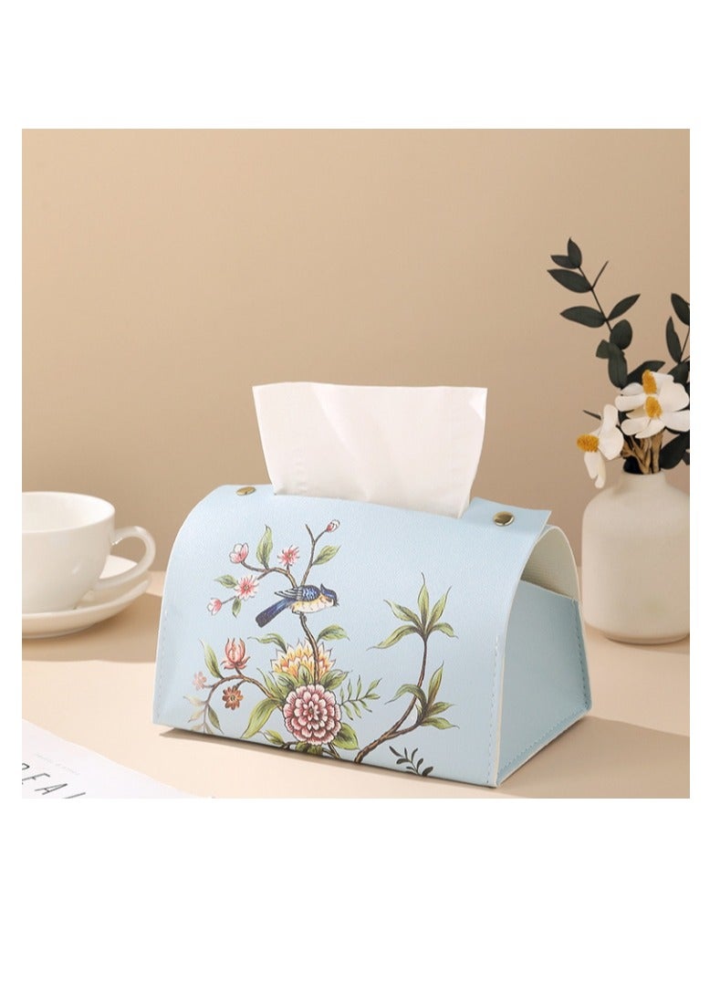 OASIS-TH Flower Pattern  Tissue Box Holder Rectangular Leather Tissue Box Cover Portable Facial Tissue Case For Car Office Bedroom Living Room Home Decor Tissue Cover Color Blue - Image 1