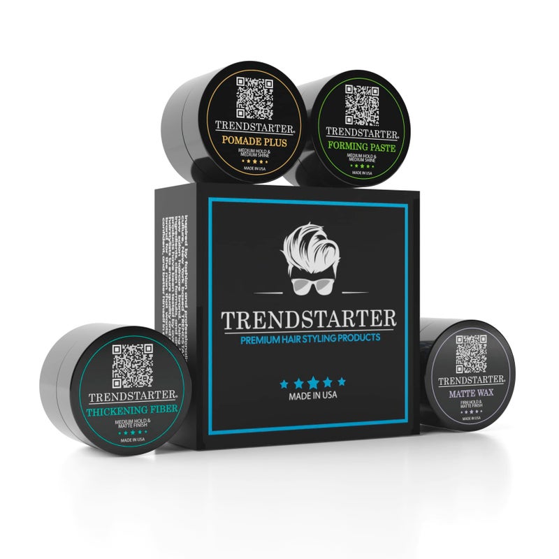 TRENDSTARTER - MATTE WAX SAMPLE PACK - GREAT STOCKING STUFFER - Matte Wax - Forming Paste - Thickening Fiber - Pomade Plus (Four 0.25oz Samples) - Image 3
