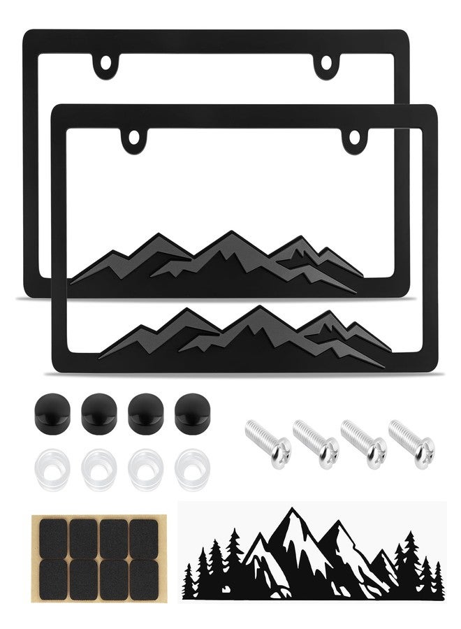 Figpade 2PCS Car License Plates Frames with Raised Mountain Pattern & Mountain Car Decal,Stylish Cars Plates Frame with Screws & Caps,Decorative Cars Accessories Thin License Plate Frame - Image 1