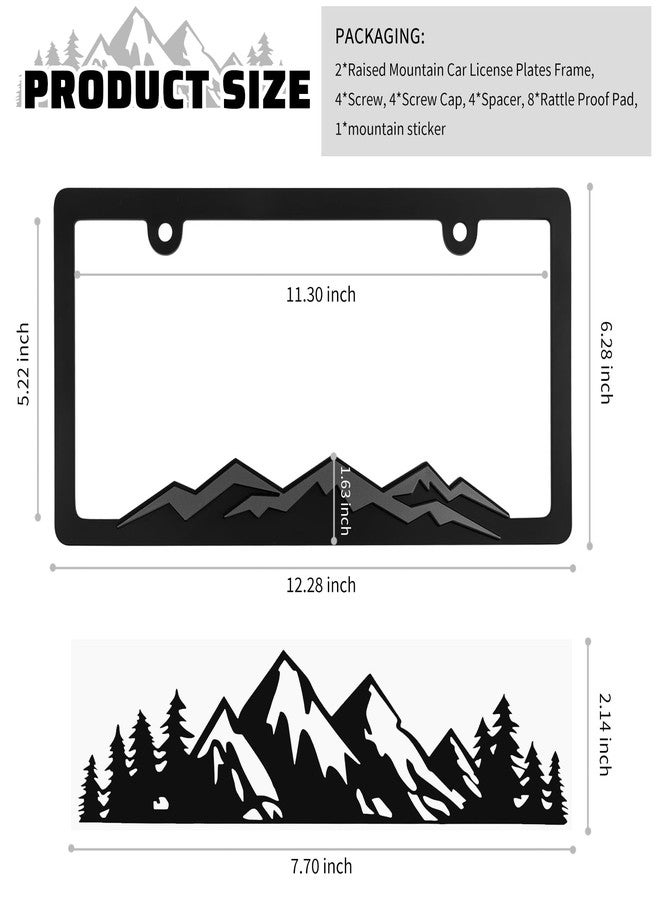 Figpade 2PCS Car License Plates Frames with Raised Mountain Pattern & Mountain Car Decal,Stylish Cars Plates Frame with Screws & Caps,Decorative Cars Accessories Thin License Plate Frame - Image 2