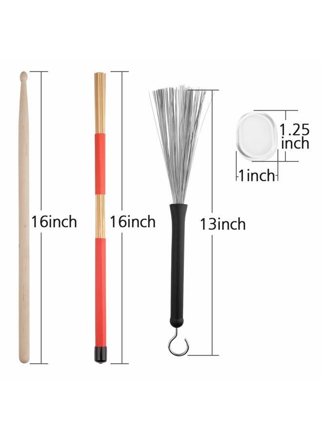 Eison Drum Sticks Set,5A Wood Drum Sticks,Drum Rods Brushes,Retractable Drum Wire Brushes,12PCS Drum Dampeners with Portable Bag,Drumsticks Gift Sets for Beginners Drummer Practice - Image 5