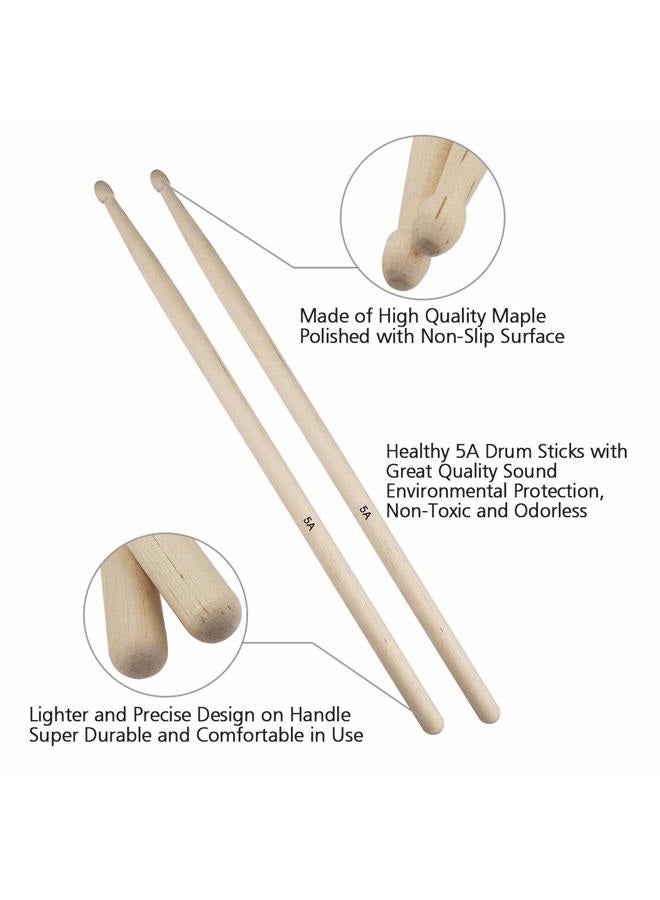 Eison Drum Sticks Set,5A Wood Drum Sticks,Drum Rods Brushes,Retractable Drum Wire Brushes,12PCS Drum Dampeners with Portable Bag,Drumsticks Gift Sets for Beginners Drummer Practice - Image 2