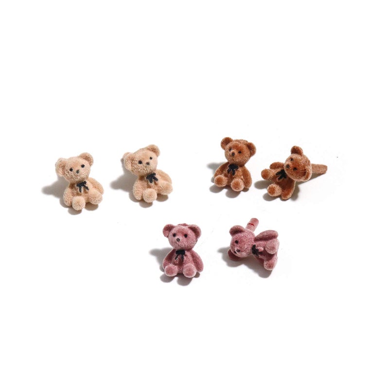 Pingyongchang 3 Pairs Kawaii Funny Plush Bear Stud Earrings Cute Cartoon Animal Bowknot Bear Earring for Women Fashion Jewelry - Image 1