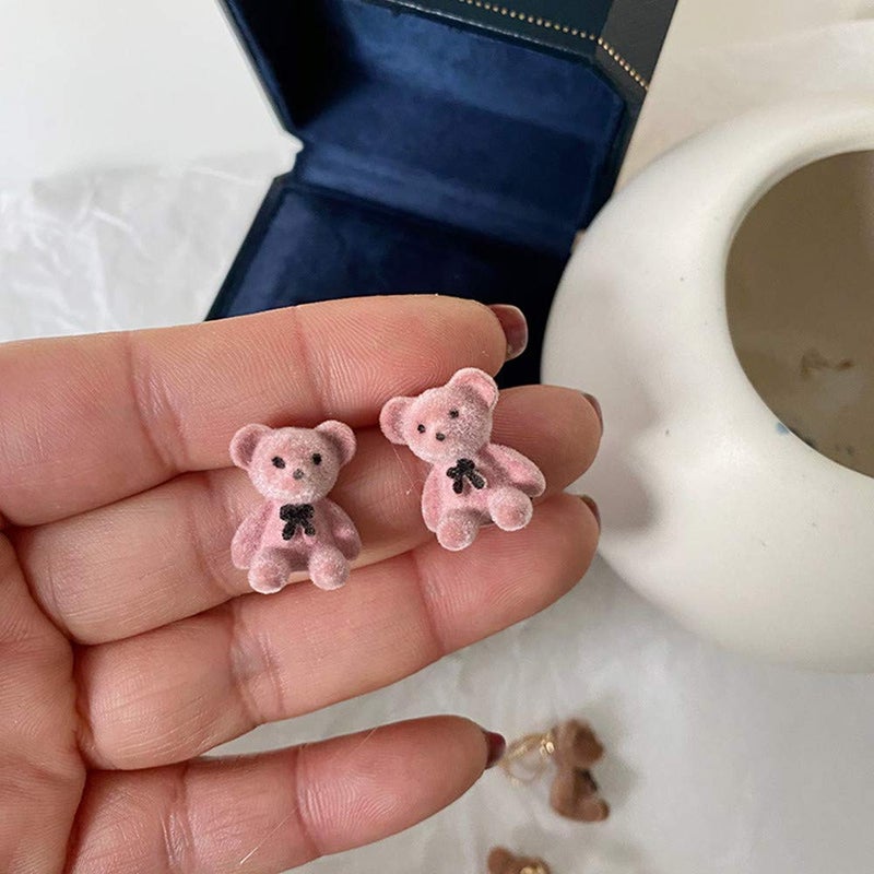 Pingyongchang 3 Pairs Kawaii Funny Plush Bear Stud Earrings Cute Cartoon Animal Bowknot Bear Earring for Women Fashion Jewelry - Image 5