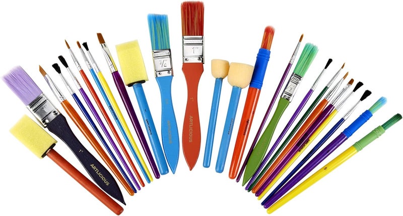 Artlicious Foam Brushes Wood Handle Brush Set - Use with Craft, Watercolor, Oil, Gouache Paints, Face Art, Miniature Detailing and Rock Painting - Image 1