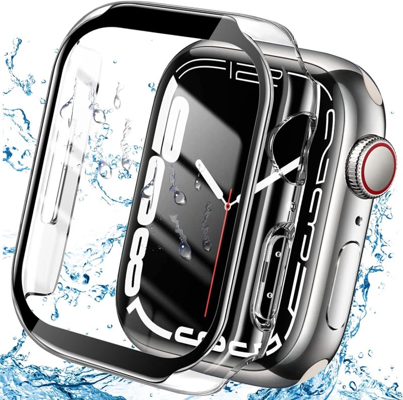 AWH Apple Watch Series 8/7 45mm Waterproof Hard PC Slim Bumper Case with Tempered Glass Screen Protector, Transparent - Image 2
