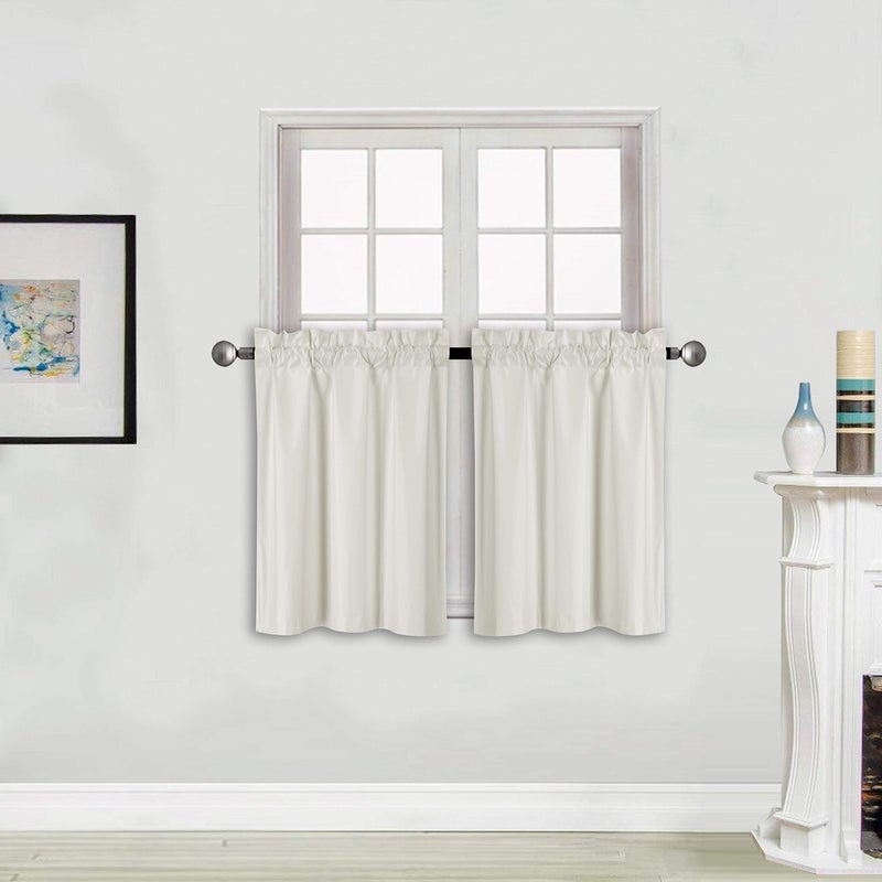 Better Home Style 100 Blackout 2 Tiers Window Treatment Curtain Insulated Drapes Short Panels for Kitchen Bathroom Basement RV Camper or Any Small Window M3024 Ivory 2 Panels 28 W X 24 L Each