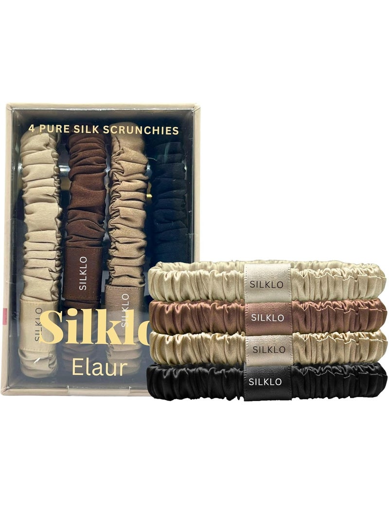إيلور إيلاور سيلكلو ربطات شعر حريرية، 100% من حرير التوت النقي 22 موميه، مضادة لتساقط الشعر، لا تسبب تكسر الشعر، مضادة للتجعد والتجعيد، إكسسوارات شعر، 4 قطع (بني، أسود، بني فاتح، شامبين) - Image 2