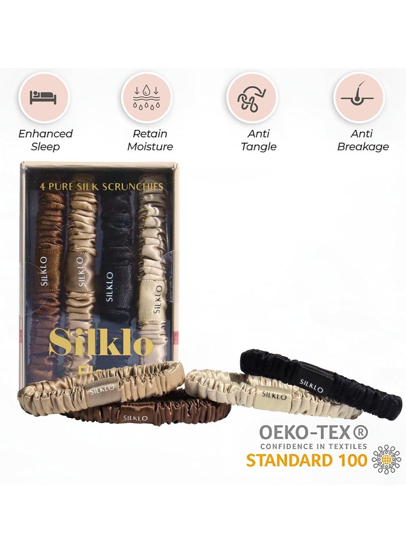إيلور إيلاور سيلكلو ربطات شعر حريرية، 100% من حرير التوت النقي 22 موميه، مضادة لتساقط الشعر، لا تسبب تكسر الشعر، مضادة للتجعد والتجعيد، إكسسوارات شعر، 4 قطع (بني، أسود، بني فاتح، شامبين) - Image 4