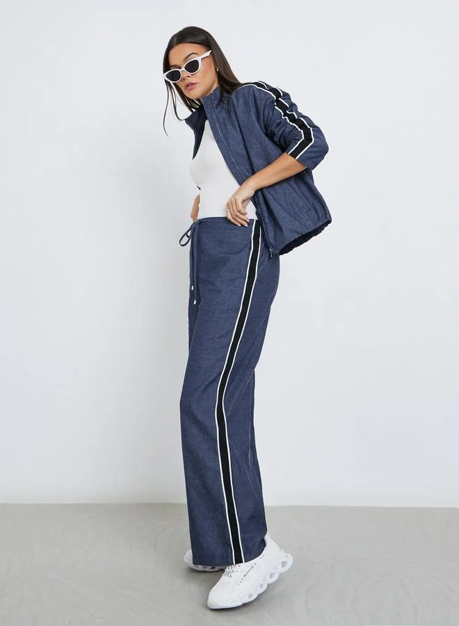 Styli Styli Wide Leg Side Tape Denim Pants