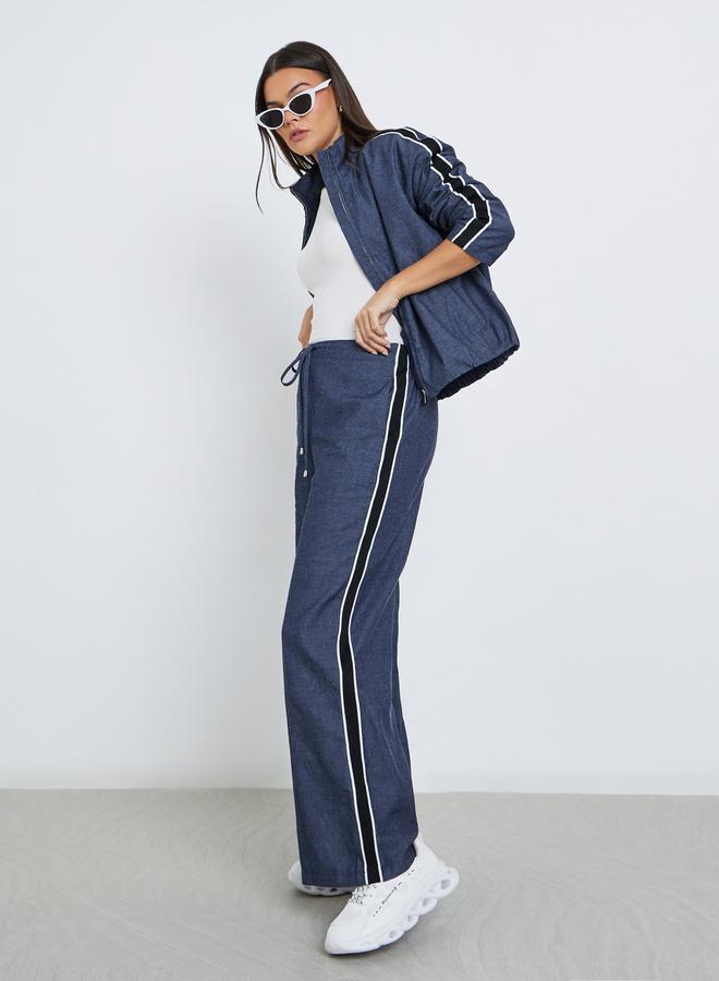 Styli Wide Leg Side Tape Denim Pants - Image 1