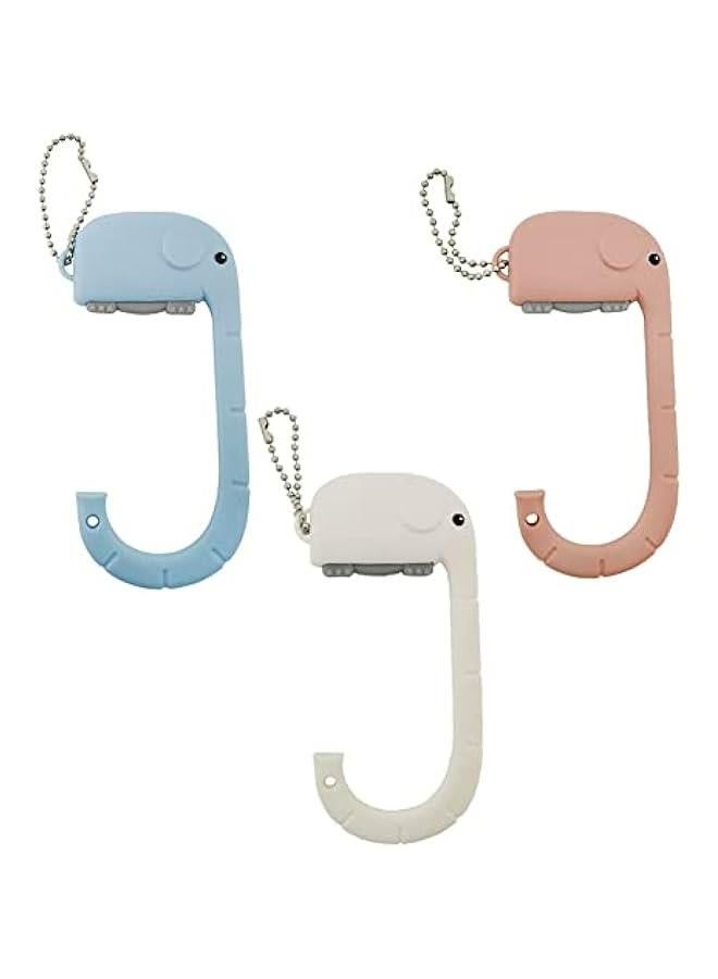 خطافات حقائب مكتبية للطاولة، مجموعة من 3 خطافات حقائب تسوق بتصميم فيل جميل، ل الحقائب وتزيين حقائب المدرسة والظهر، بألوان بيضاء وزرقاء ووردية. - Image 1