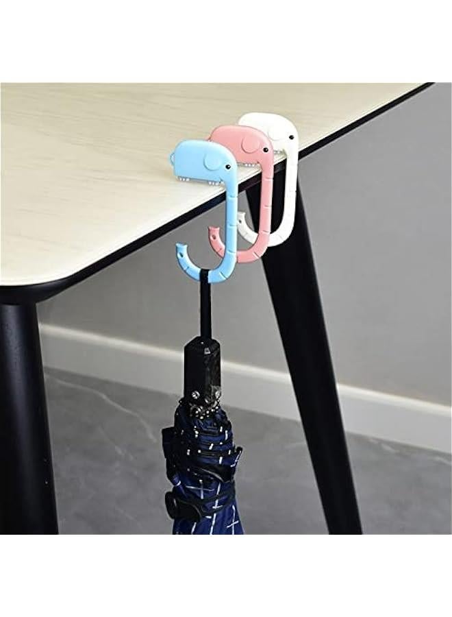 خطافات حقائب مكتبية للطاولة، مجموعة من 3 خطافات حقائب تسوق بتصميم فيل جميل، ل الحقائب وتزيين حقائب المدرسة والظهر، بألوان بيضاء وزرقاء ووردية. - Image 4