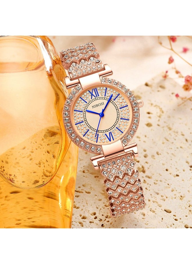 NIBOSI - NIBOSI Nylon Watches For Women,Rose Gold Dial Women Watches Analog Ladies Watches For Women Latest Stylish Diamond Wrist Watches For Girls Fashion Branded Watches(Rose Gold), Rose Gold Band - Image 1