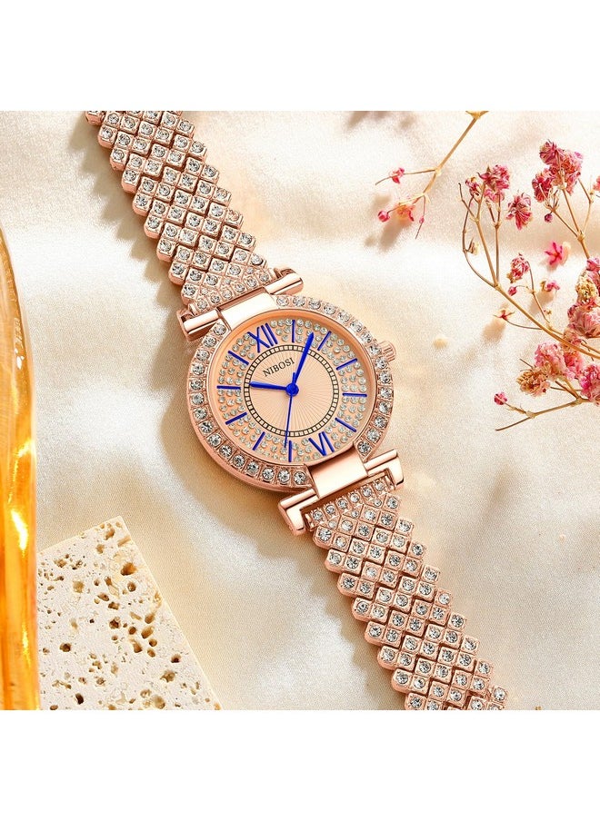 NIBOSI - NIBOSI Nylon Watches For Women,Rose Gold Dial Women Watches Analog Ladies Watches For Women Latest Stylish Diamond Wrist Watches For Girls Fashion Branded Watches(Rose Gold), Rose Gold Band - Image 1