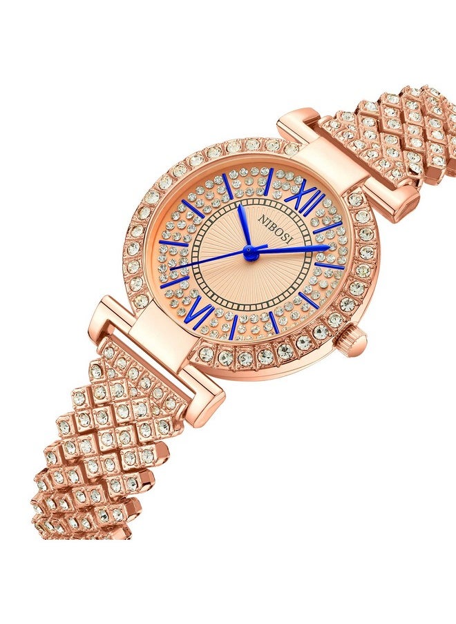 NIBOSI - NIBOSI Nylon Watches For Women,Rose Gold Dial Women Watches Analog Ladies Watches For Women Latest Stylish Diamond Wrist Watches For Girls Fashion Branded Watches(Rose Gold), Rose Gold Band - Image 1